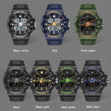 SANDA 6025 Dual Time Digital Display Luminous Calendar Waterproof Multifunctional Men Sports Quartz Watch(Black Green)-garmade.com