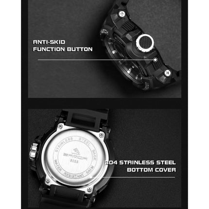 SANDA 6025 Dual Time Digital Display Luminous Calendar Waterproof Multifunctional Men Sports Quartz Watch(Black White)-garmade.com