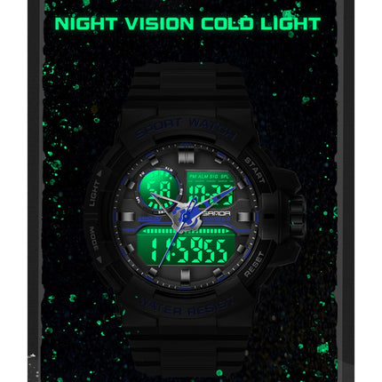 SANDA 6025 Dual Time Digital Display Luminous Calendar Waterproof Multifunctional Men Sports Quartz Watch(Black Gold)-garmade.com