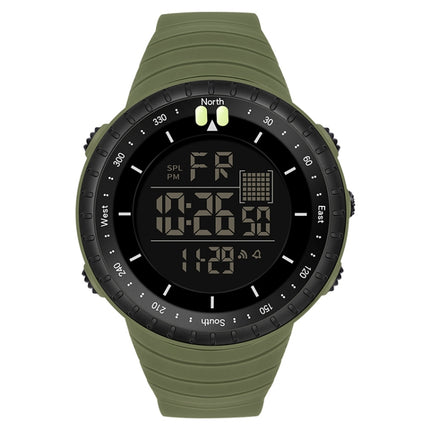SANDA 6071 Three-split Screen LED Digital Display Luminous Stopwatch Timing Multifunctional Men Sports Electronic Watch(Army Green)-garmade.com