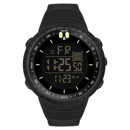 SANDA 6071 Three-split Screen LED Digital Display Luminous Stopwatch Timing Multifunctional Men Sports Electronic Watch(All Black)-garmade.com