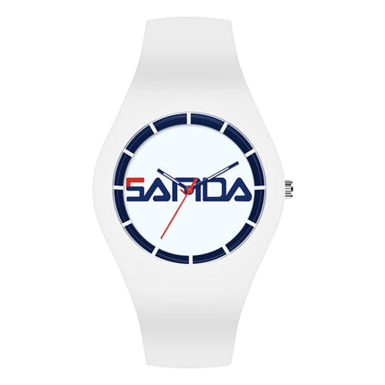 SANDA 6076 Simple Scale Round Dial Ladies Silicone Strap Quartz Watch(White Blue Horizontal Mark)-garmade.com