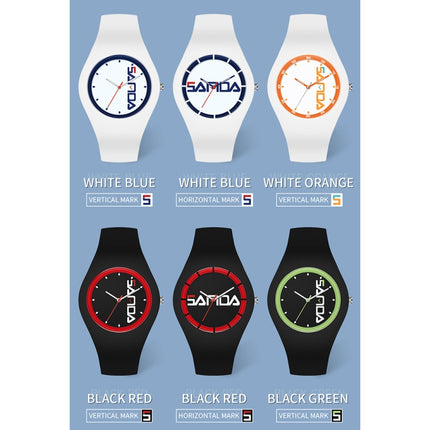 SANDA 6076 Simple Scale Round Dial Ladies Silicone Strap Quartz Watch(Black Red Vertical Mark)-garmade.com