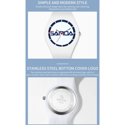 SANDA 6076 Simple Scale Round Dial Ladies Silicone Strap Quartz Watch(Black Red Vertical Mark)-garmade.com