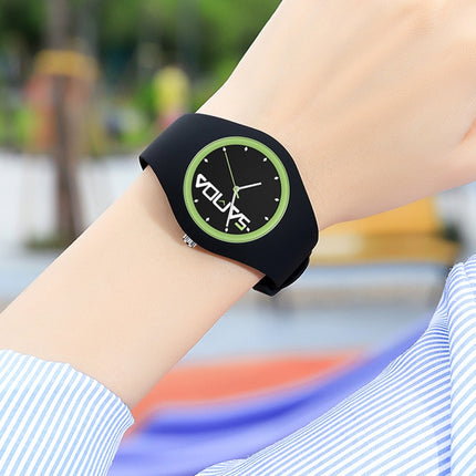 SANDA 6076 Simple Scale Round Dial Ladies Silicone Strap Quartz Watch(Black Green)-garmade.com