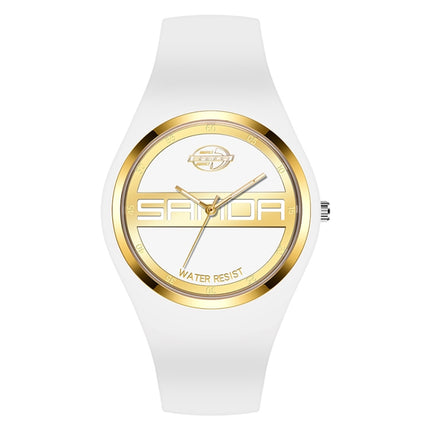 SANDA 6077 Simple Icon Round Dial Ladies Silicone Strap Quartz Watch(White Gold Dual Mark)-garmade.com