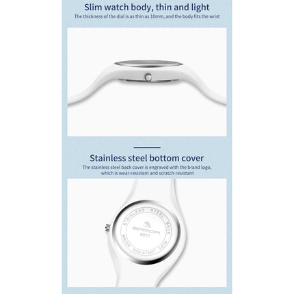 SANDA 6077 Simple Icon Round Dial Ladies Silicone Strap Quartz Watch(White)-garmade.com
