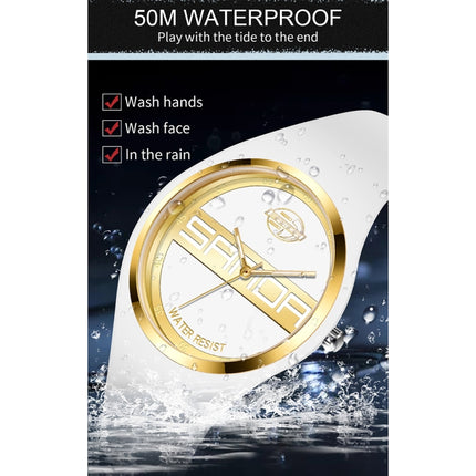 SANDA 6077 Simple Icon Round Dial Ladies Silicone Strap Quartz Watch(White Gold Single Mark)-garmade.com