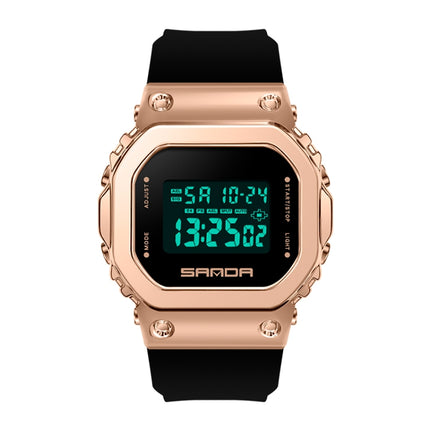 SANDA 9006 LED Digital Display Square Dial Sports Electronic Watch for Men and Women(Black Rose Gold)-garmade.com