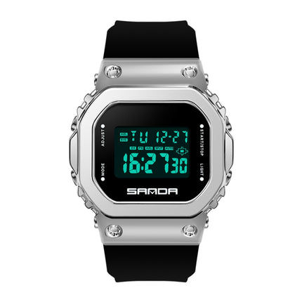 SANDA 9006 LED Digital Display Square Dial Sports Electronic Watch for Men and Women(Black Silver)-garmade.com