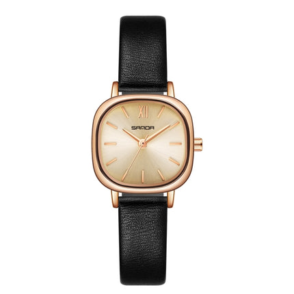 SANDA P1098 Simple Bar Scale Oval Dial Quartz Watch for Women(Belt Black)-garmade.com