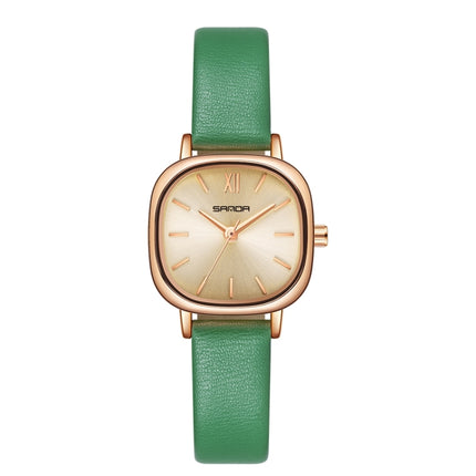 SANDA P1098 Simple Bar Scale Oval Dial Quartz Watch for Women(Belt Green)-garmade.com