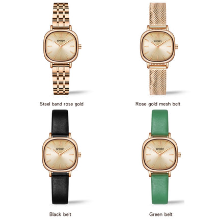 SANDA P1098 Simple Bar Scale Oval Dial Quartz Watch for Women(Mesh Belt Rose Gold)-garmade.com