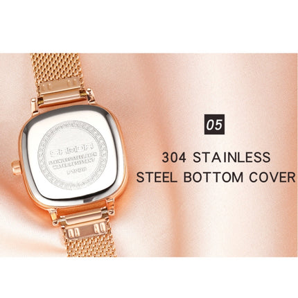 SANDA P1098 Simple Bar Scale Oval Dial Quartz Watch for Women(Mesh Belt Rose Gold)-garmade.com