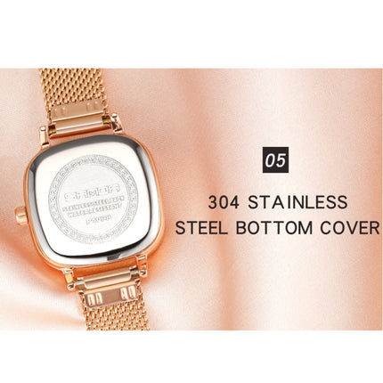 SANDA P1098 Simple Bar Scale Oval Dial Quartz Watch for Women(Steel Belt Rose Gold)-garmade.com