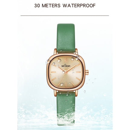 SANDA P1098 Simple Bar Scale Oval Dial Quartz Watch for Women(Belt Green)-garmade.com