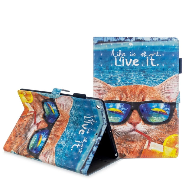 For iPad 10.2 3D Embossing Pattern Horizontal Flip Leather Case with Holder & Card Slots & Wallet(Cat)-garmade.com