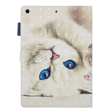 For iPad 10.2 3D Embossing Pattern Horizontal Flip Leather Case with Holder & Card Slots & Wallet(White Cat)-garmade.com