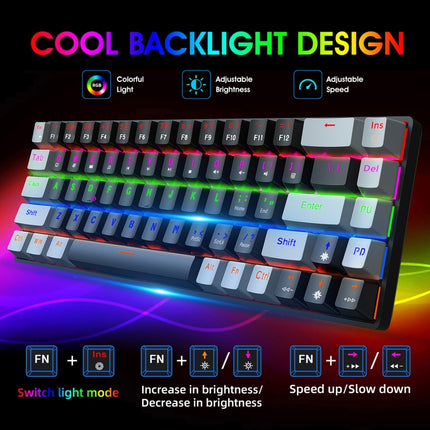 HXSJ V800 68 Keys Type-C Wired Cool Backlight Mechanical Keyboard(Red Shaft)-garmade.com