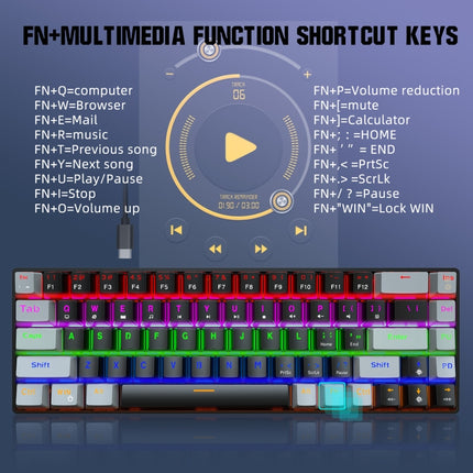 HXSJ V800 68 Keys Type-C Wired Cool Backlight Mechanical Keyboard(Red Shaft)-garmade.com