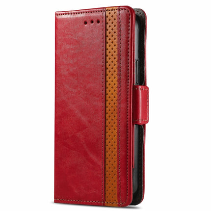 CaseNeo Business Splicing Dual Magnetic Buckle Horizontal Flip PU Leather Case with Holder & Card Slots & Wallet For iPhone 13 Pro(Red)-garmade.com