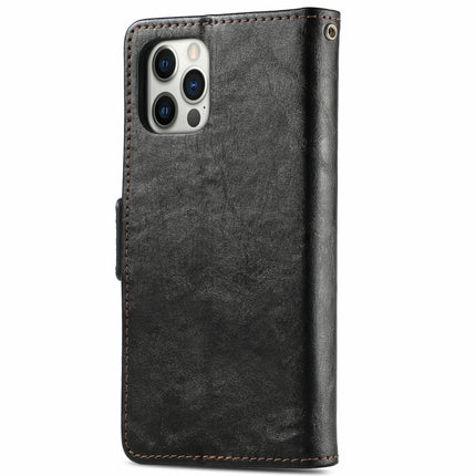 CaseNeo Business Splicing Dual Magnetic Buckle Horizontal Flip PU Leather Case with Holder & Card Slots & Wallet For iPhone 13 Pro(Black)-garmade.com