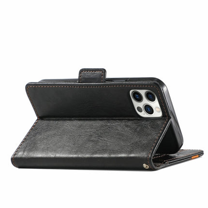 CaseNeo Business Splicing Dual Magnetic Buckle Horizontal Flip PU Leather Case with Holder & Card Slots & Wallet For iPhone 13 Pro(Black)-garmade.com