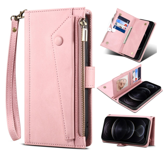 Retro Frosted Horizontal Flip Leather Case with Holder & Card Slot & Wallet & Zipper Pocket & Lanyard For iPhone 13 Pro Max(Rose Gold)-garmade.com