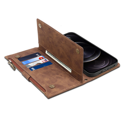 Retro Frosted Horizontal Flip Leather Case with Holder & Card Slot & Wallet & Zipper Pocket & Lanyard For iPhone 13 Pro(Brown)-garmade.com