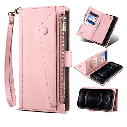 Retro Frosted Horizontal Flip Leather Case with Holder & Card Slot & Wallet & Zipper Pocket & Lanyard For iPhone 13 Pro(Rose Gold)-garmade.com