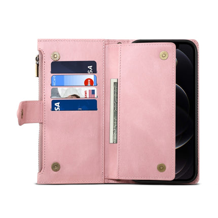 Retro Frosted Horizontal Flip Leather Case with Holder & Card Slot & Wallet & Zipper Pocket & Lanyard For iPhone 13(Rose Gold)-garmade.com