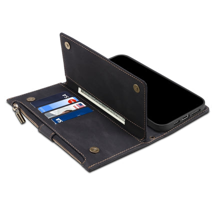 Retro Frosted Horizontal Flip Leather Case with Holder & Card Slot & Wallet & Zipper Pocket & Lanyard For iPhone 13 mini(Black)-garmade.com