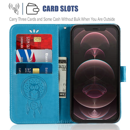 Wind Chime Owl Embossing Pattern Horizontal Flip Leather Case with Holder & Card Slots & Wallet For iPhone 13 Pro Max(Blue)-garmade.com
