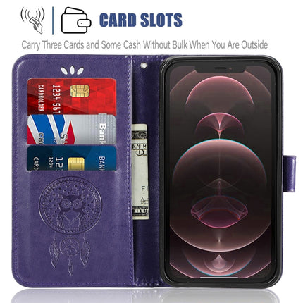 Wind Chime Owl Embossing Pattern Horizontal Flip Leather Case with Holder & Card Slots & Wallet For iPhone 13 Pro Max(Purple)-garmade.com
