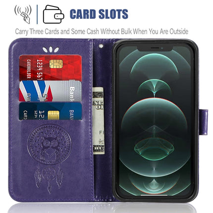 Wind Chime Owl Embossing Pattern Horizontal Flip Leather Case with Holder & Card Slots & Wallet For iPhone 13 Pro(Purple)-garmade.com