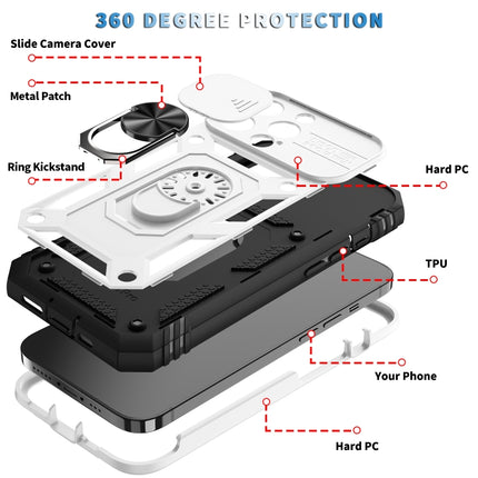 Sliding Camera Cover Design TPU + PC Protective Case with 360 Degree Rotating Holder & Card Slot For iPhone 13 Pro Max(White+Black)-garmade.com