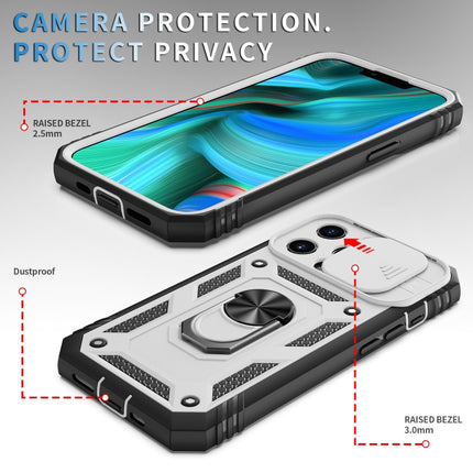 Sliding Camera Cover Design TPU + PC Protective Case with 360 Degree Rotating Holder & Card Slot For iPhone 13 Pro Max(White+Black)-garmade.com