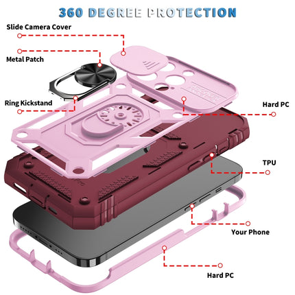 Sliding Camera Cover Design TPU + PC Protective Case with 360 Degree Rotating Holder & Card Slot For iPhone 13 Pro Max(Pink+Dark Red)-garmade.com