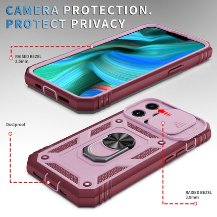 Sliding Camera Cover Design TPU + PC Protective Case with 360 Degree Rotating Holder & Card Slot For iPhone 13 Pro Max(Pink+Dark Red)-garmade.com