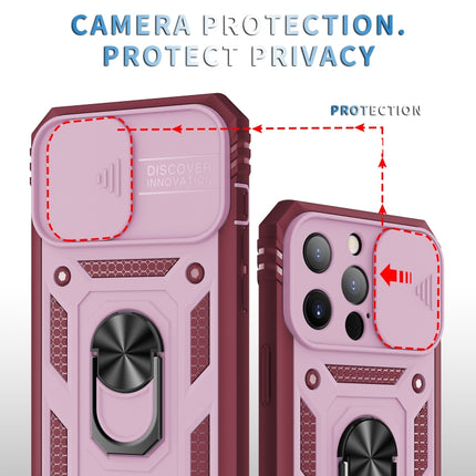 Sliding Camera Cover Design TPU + PC Protective Case with 360 Degree Rotating Holder & Card Slot For iPhone 13 Pro Max(Pink+Dark Red)-garmade.com