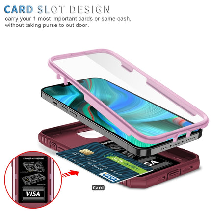 Sliding Camera Cover Design TPU + PC Protective Case with 360 Degree Rotating Holder & Card Slot For iPhone 13 Pro Max(Pink+Dark Red)-garmade.com