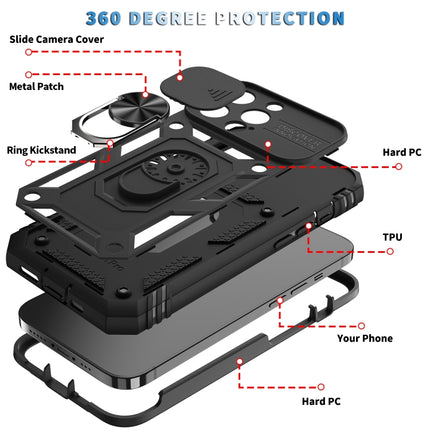 Sliding Camera Cover Design TPU + PC Protective Case with 360 Degree Rotating Holder & Card Slot For iPhone 13 Pro Max(Black+Black)-garmade.com