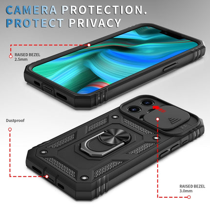 Sliding Camera Cover Design TPU + PC Protective Case with 360 Degree Rotating Holder & Card Slot For iPhone 13 Pro Max(Black+Black)-garmade.com