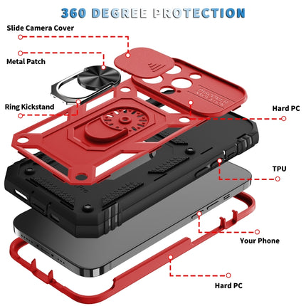 Sliding Camera Cover Design TPU + PC Protective Case with 360 Degree Rotating Holder & Card Slot For iPhone 13 Pro Max(Red+Black)-garmade.com