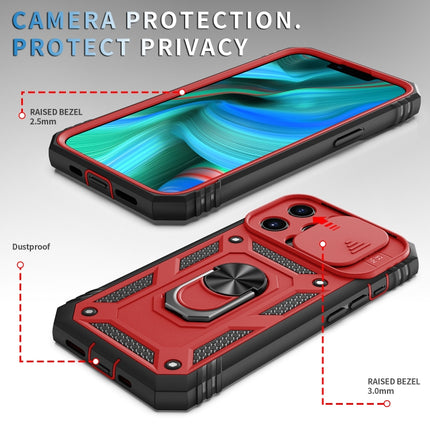 Sliding Camera Cover Design TPU + PC Protective Case with 360 Degree Rotating Holder & Card Slot For iPhone 13 Pro Max(Red+Black)-garmade.com