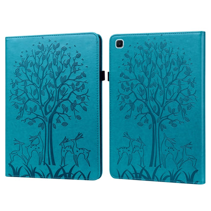 Tree & Deer Pattern Pressed Printing Horizontal Flip PU Leather Case with Holder & Card Slots & Sleep / Wake-up Function For Samsung Galaxy Tab S6 Lite(Blue)-garmade.com