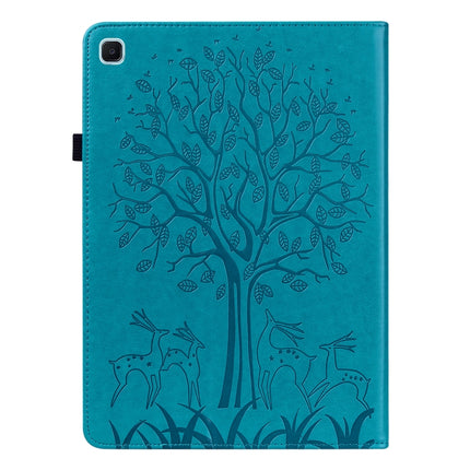 Tree & Deer Pattern Pressed Printing Horizontal Flip PU Leather Case with Holder & Card Slots & Sleep / Wake-up Function For Samsung Galaxy Tab S6 Lite(Blue)-garmade.com