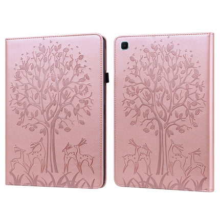 Tree & Deer Pattern Pressed Printing Horizontal Flip PU Leather Case with Holder & Card Slots & Sleep / Wake-up Function For Samsung Galaxy Tab S6 Lite(Pink)-garmade.com