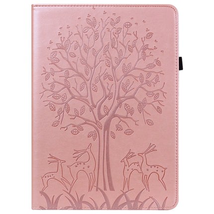 Tree & Deer Pattern Pressed Printing Horizontal Flip PU Leather Case with Holder & Card Slots & Sleep / Wake-up Function For Samsung Galaxy Tab S6 Lite(Pink)-garmade.com