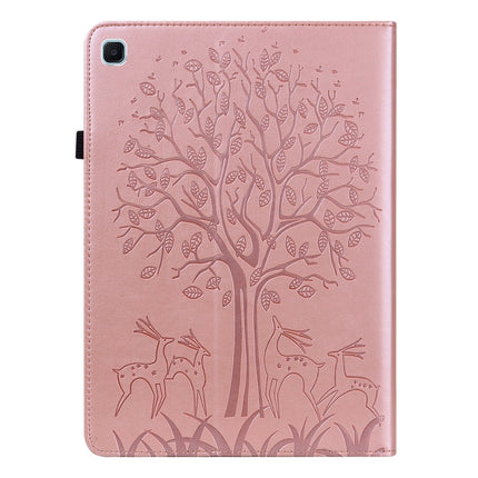 Tree & Deer Pattern Pressed Printing Horizontal Flip PU Leather Case with Holder & Card Slots & Sleep / Wake-up Function For Samsung Galaxy Tab S6 Lite(Pink)-garmade.com